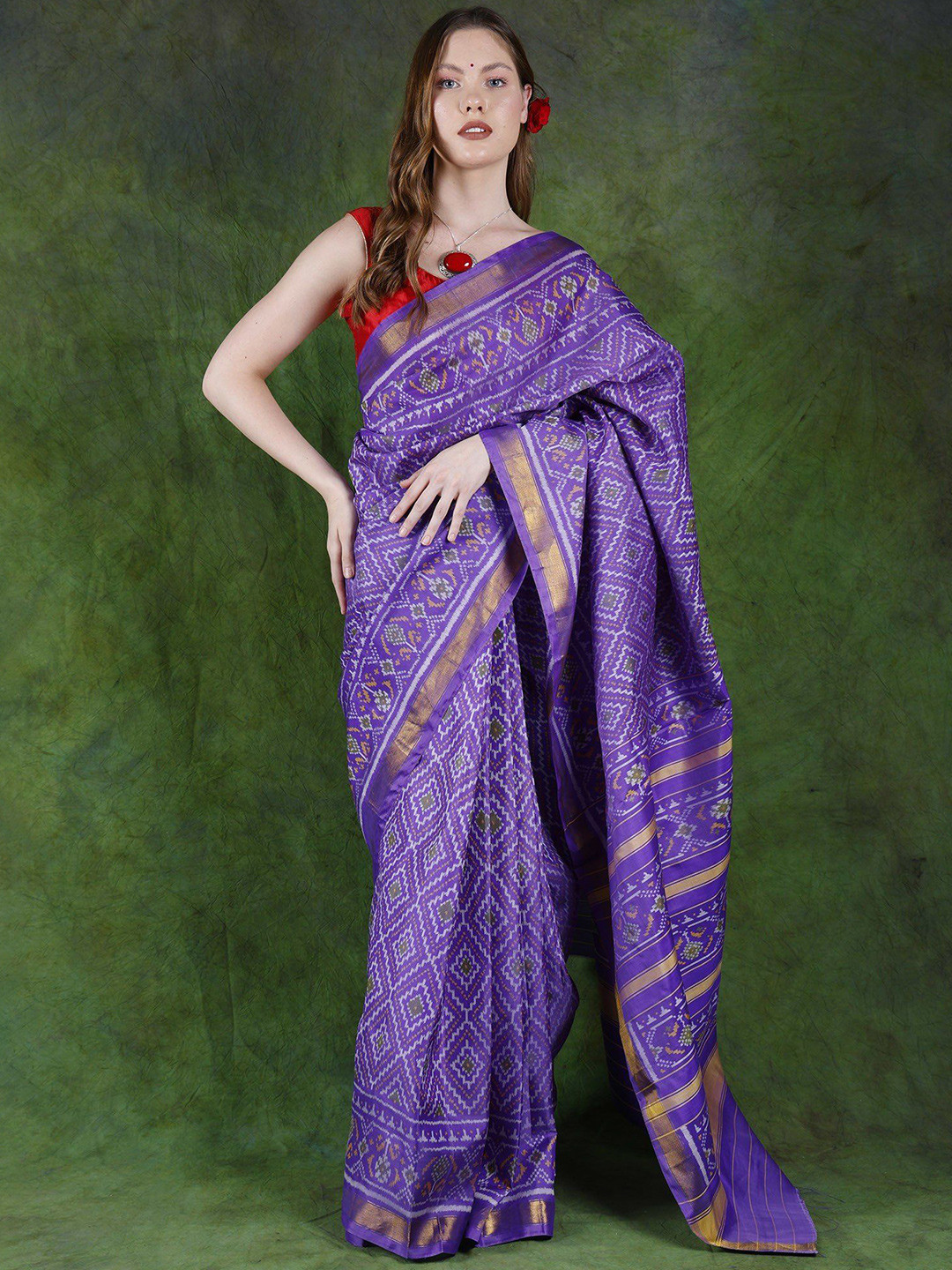 

Exotic India Woven Design Zari Pure Silk Patola Saree, Purple
