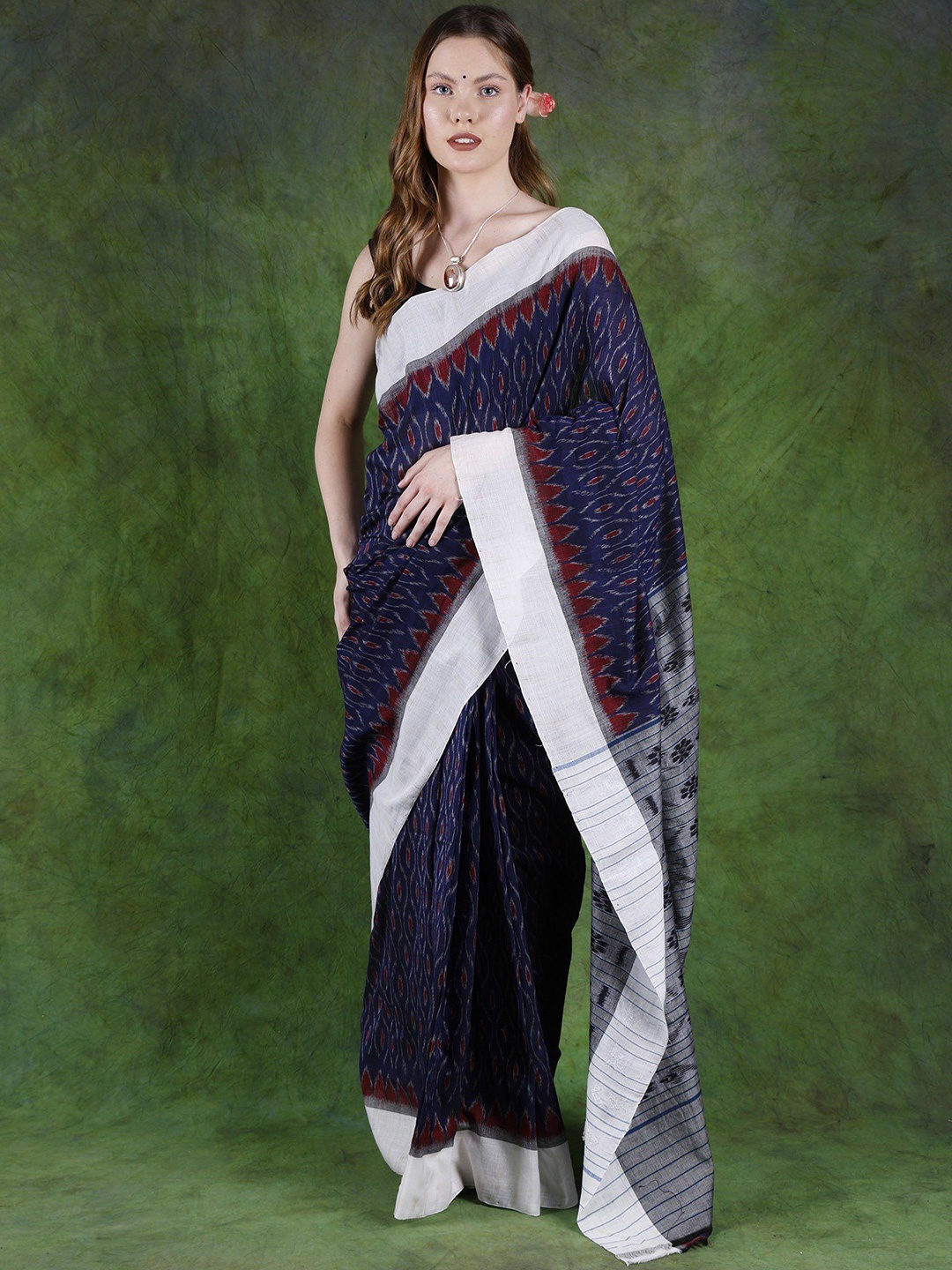 

Exotic India Woven Design Pure Cotton Sambalpuri Saree, Blue