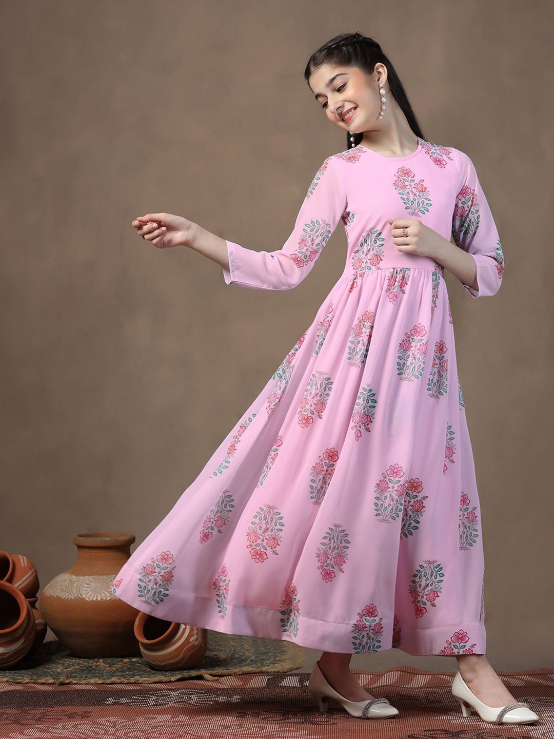 

FASHION DREAM Floral Print Georgette Maxi Dress, Pink