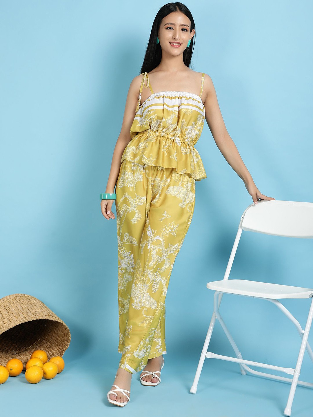

Ranng Printed Top & Palazzos Co-Ords, Yellow