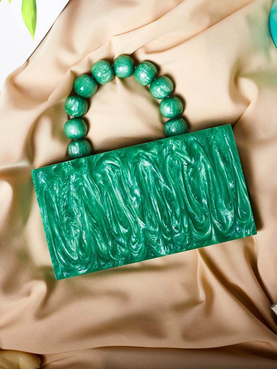 

LA ELLORE Women Structured Satchel Bag with Fringed, Green
