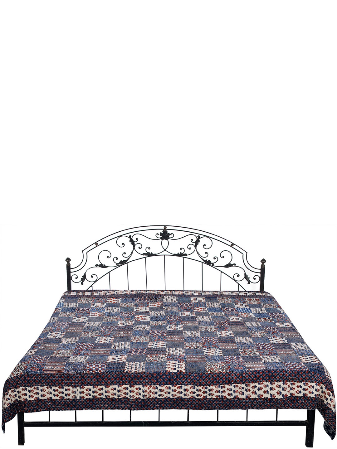 

Exotic India Blue & Beige Ethnic Motifs 300 TC Cotton Queen Bedsheet with Pillow Covers