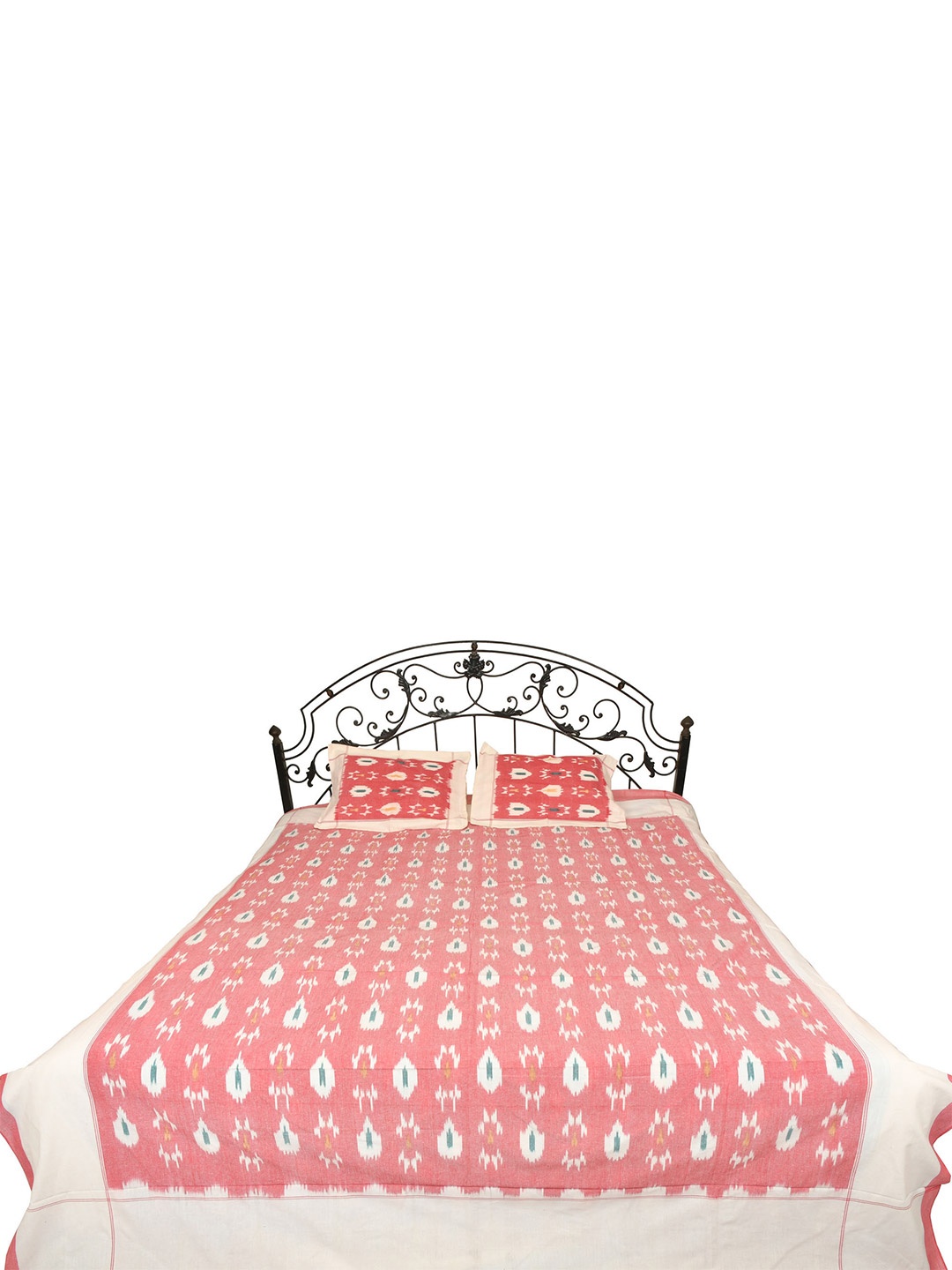 

Exotic India Pink Ethnic Motifs Printed 300 TC Cotton Queen Bedsheet with 2 Pillow Covers