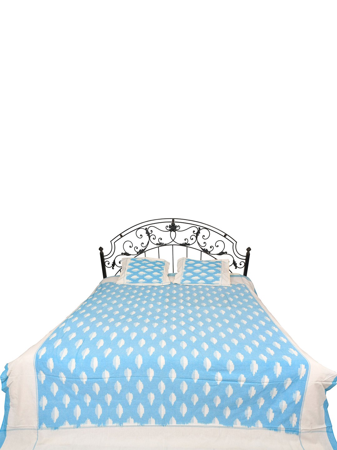 

Exotic India Blue Printed 300 TC Cotton Queen Bedsheet with 2 Pillow Covers