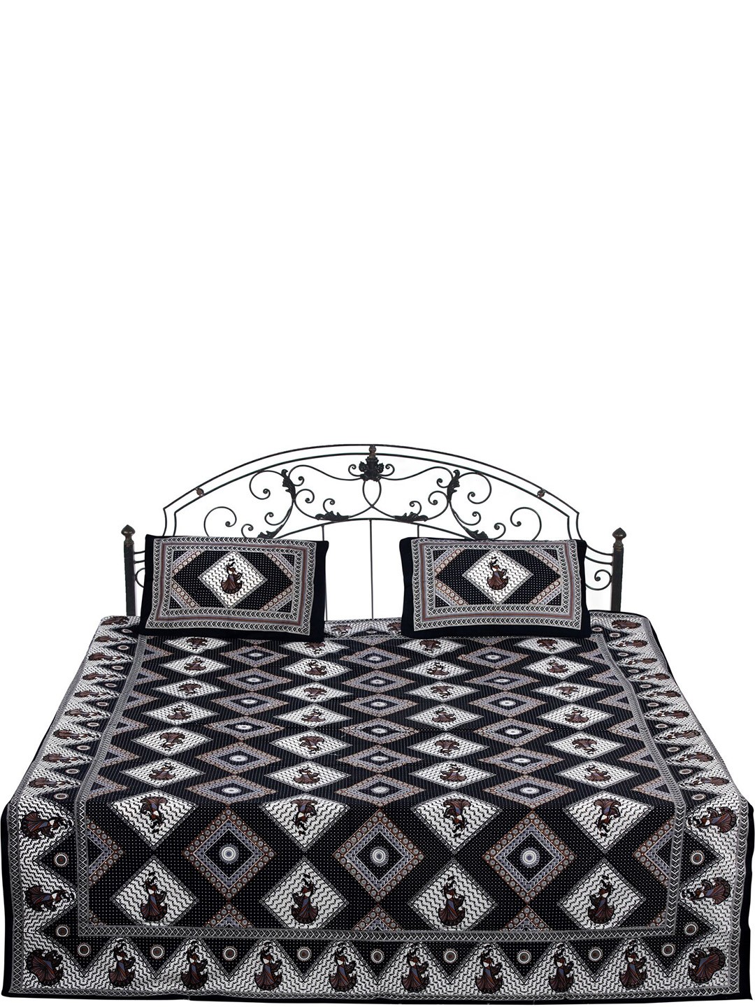 

Exotic India Black Printed Cotton 300 TC Queen Bedsheet with 2 Pillow Covers