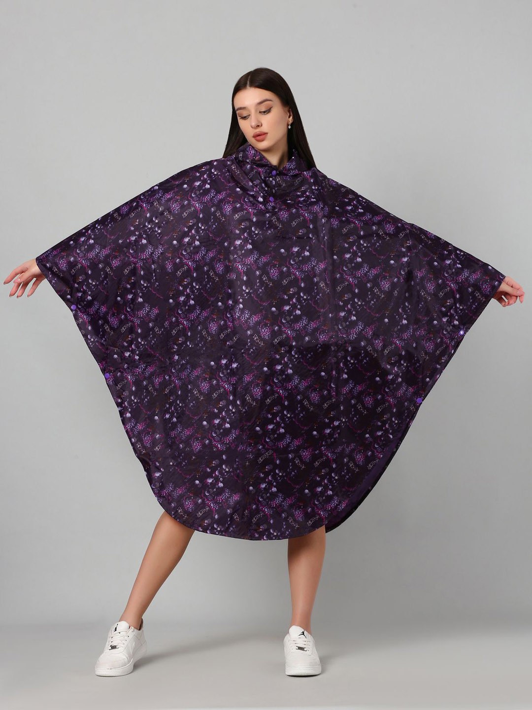 

Super Printed Hooded Rain Coat, Purple