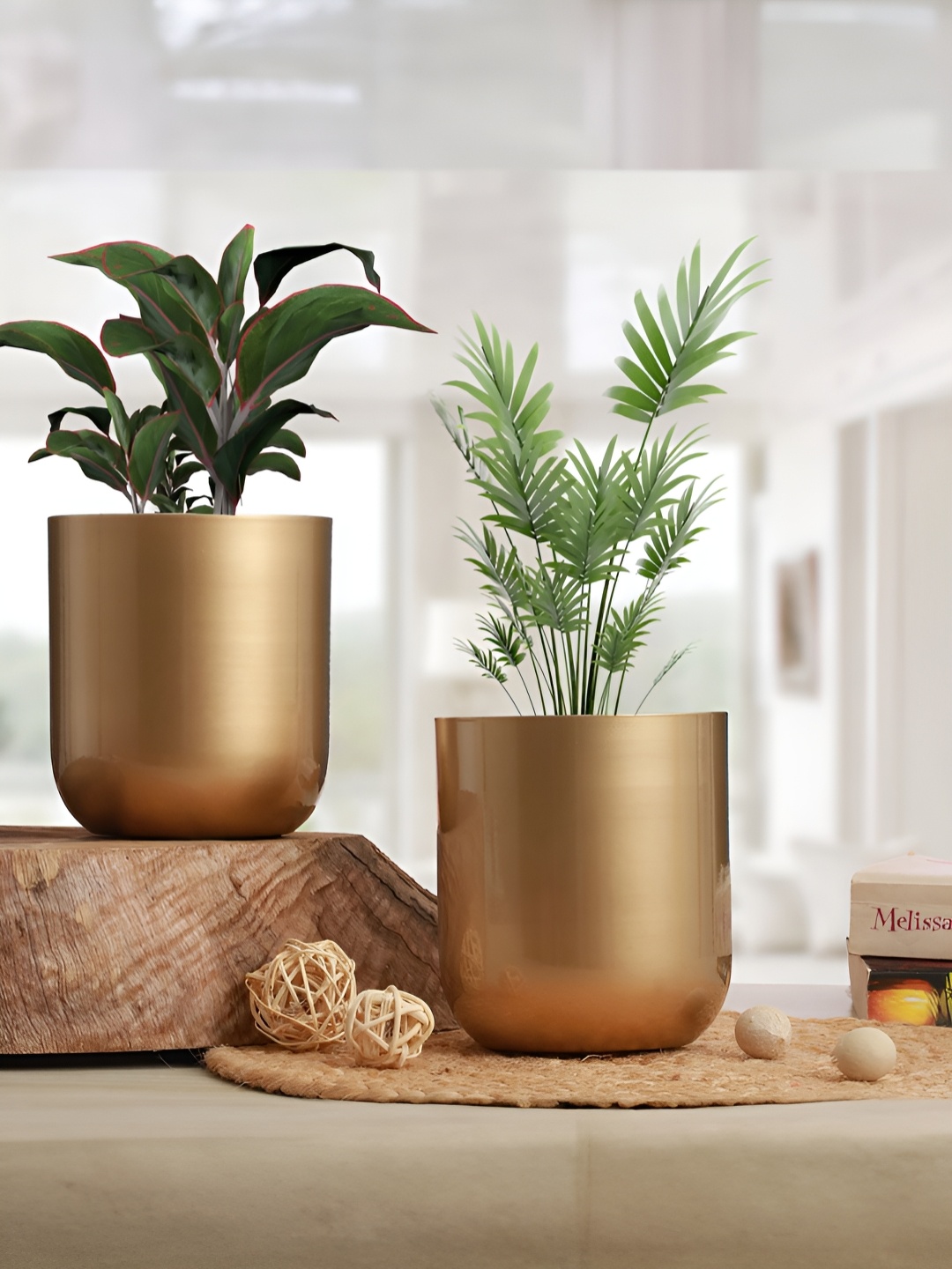 

Homspurts Gold Toned 2 Pieces Metal Mini Planters