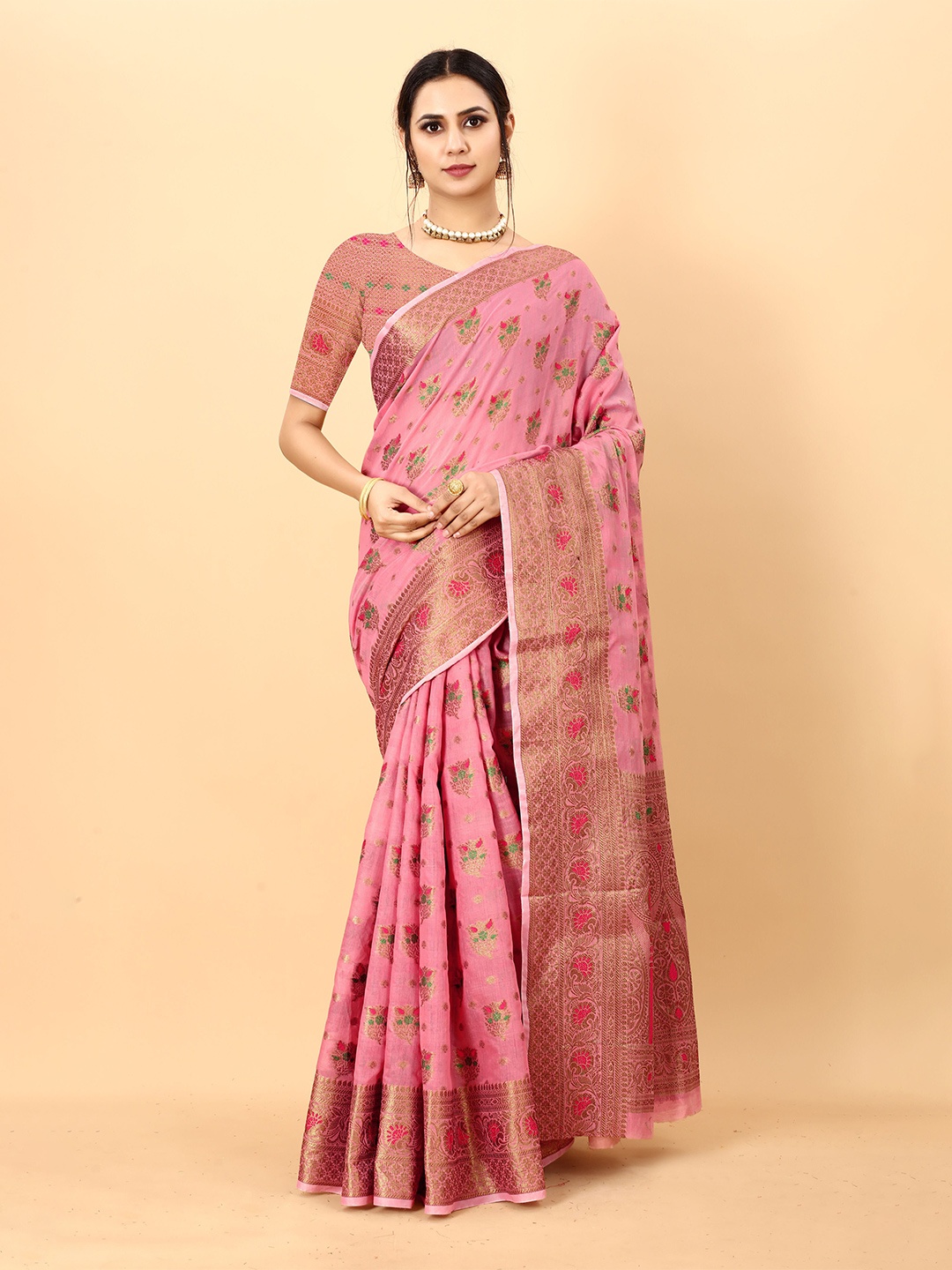 

VEECHIS Woven Design Zari Pure Silk Saree, Pink