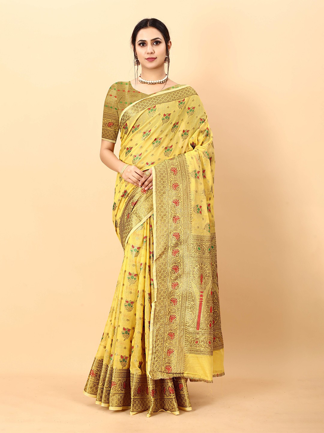 

VEECHIS Woven Design Zari Pure Silk Saree, Yellow