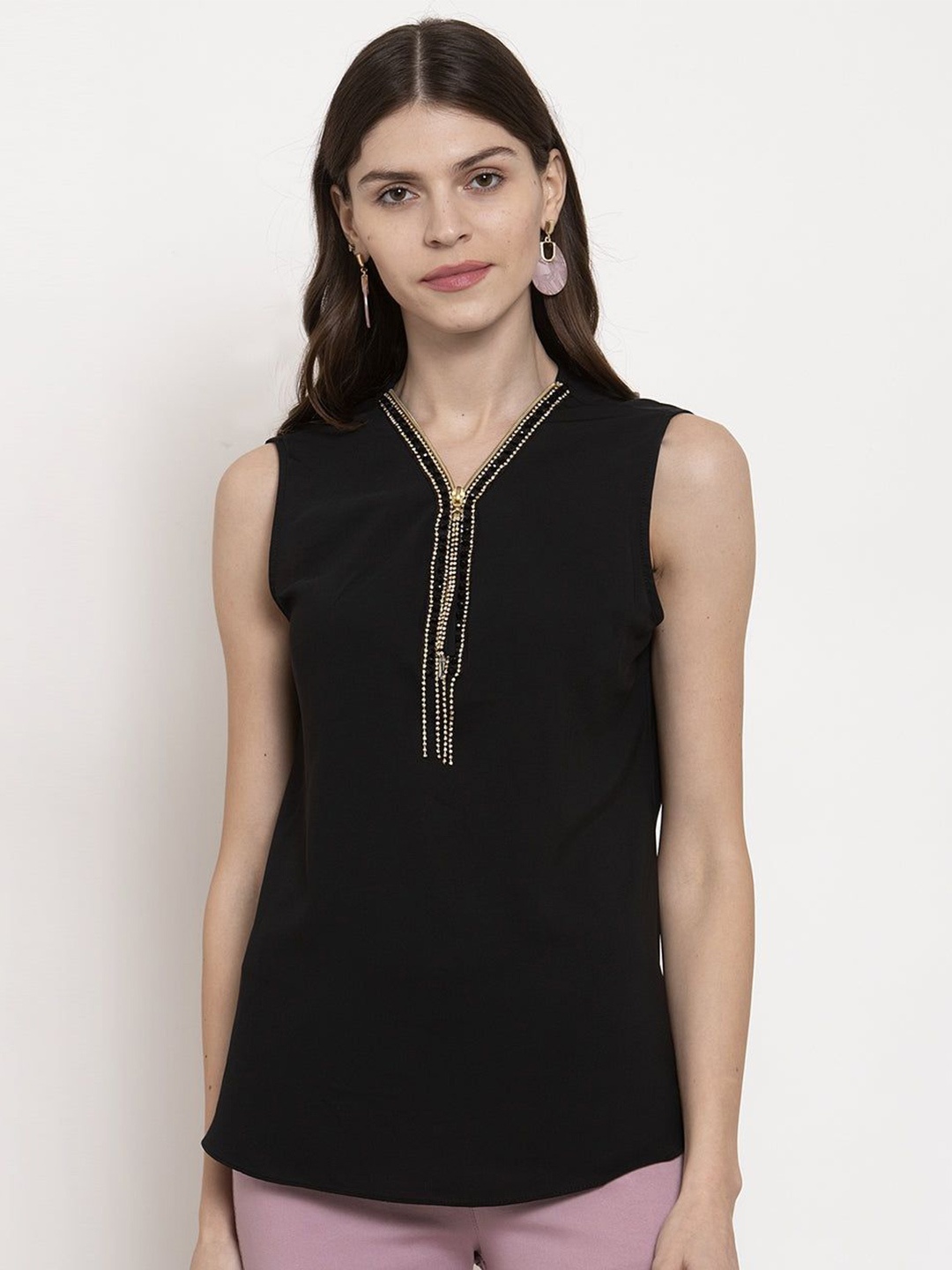 

Global Republic Cotton Crepe Top, Black
