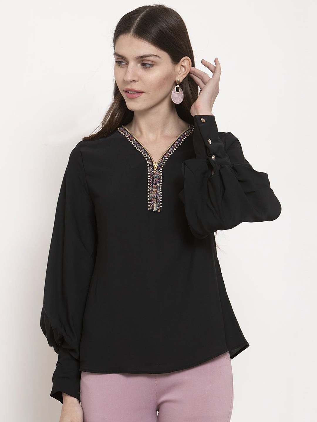 

Global Republic Crepe Top, Black