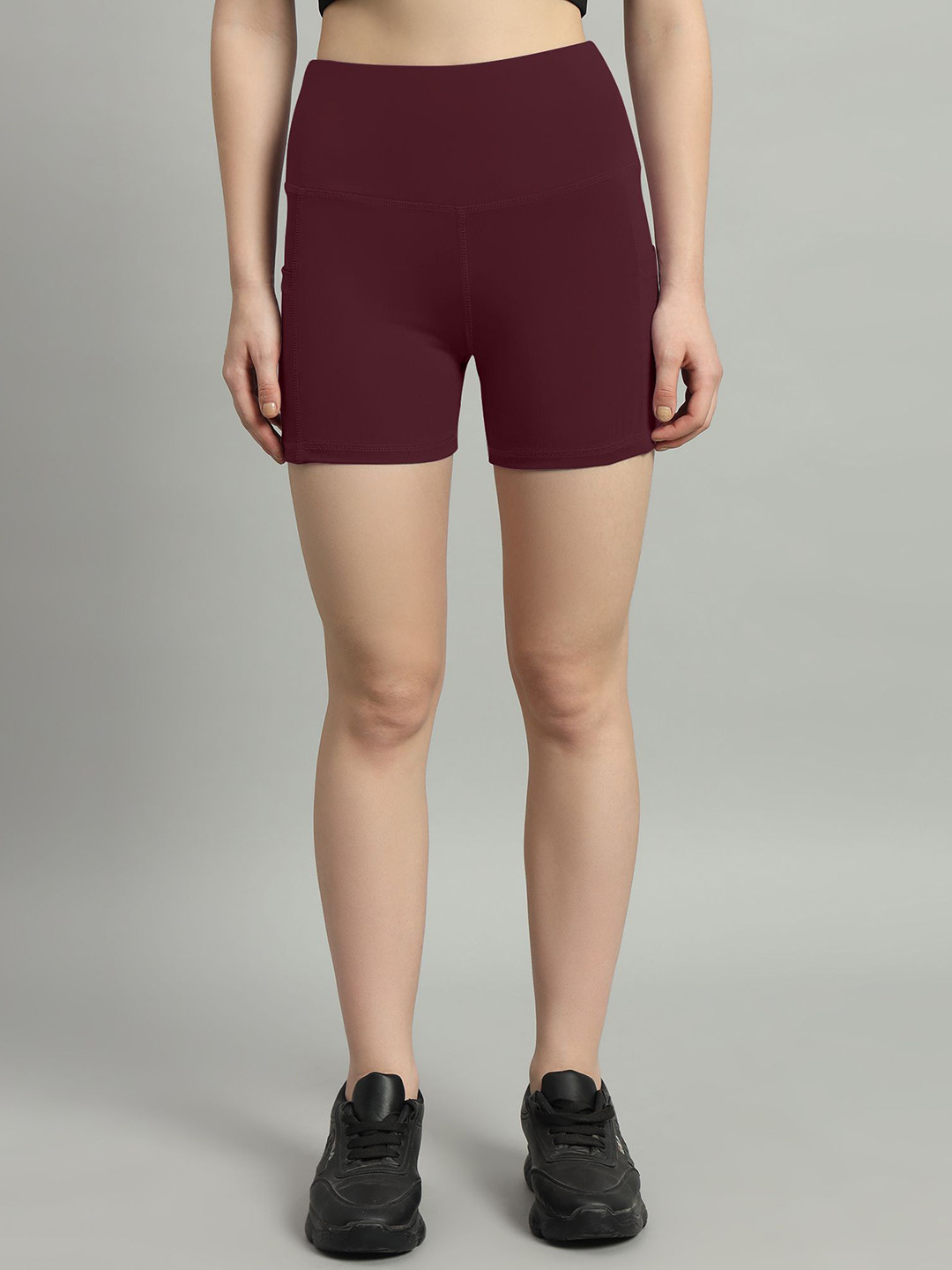 

Mehrang Women Skinny Fit High-Rise Cycling Sports Shorts, Burgundy