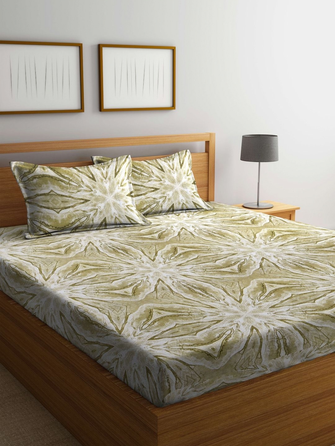 

BOMBAY DYEING Green Ethnic Motifs 104 TC Cotton Queen Bedsheet with 2 Pillow Covers