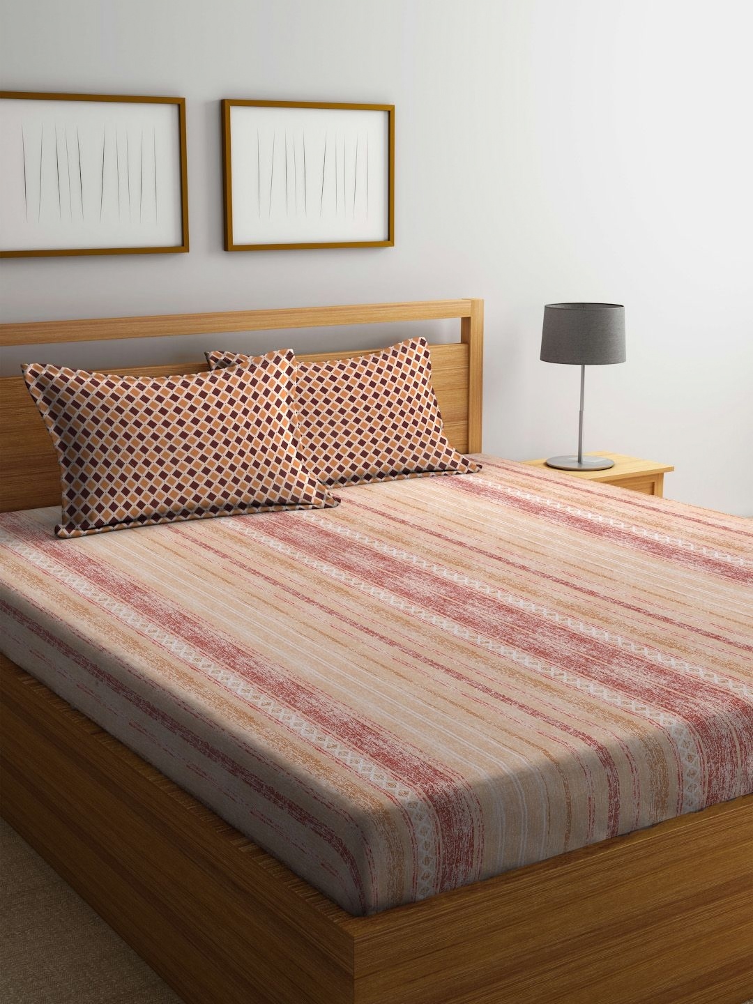 

BOMBAY DYEING Brown & White 104 TC Cotton Queen Bedsheet with 2 Pillow Covers