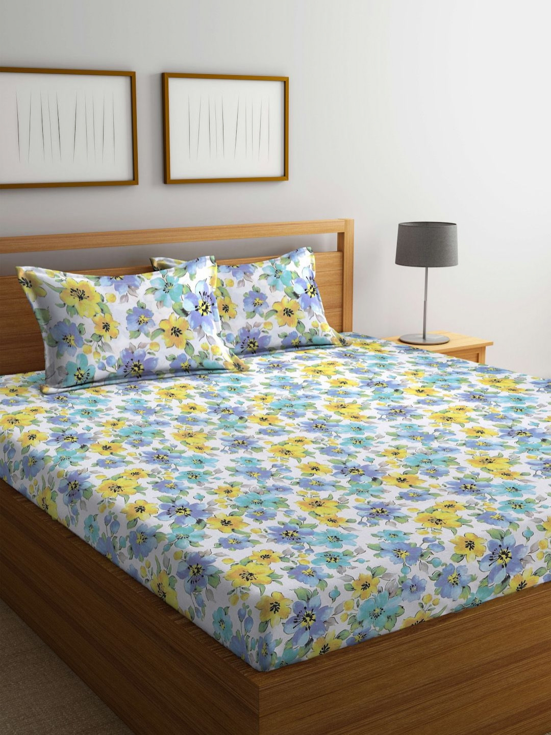 

BOMBAY DYEING Blue & Violet Floral 144 TC Cotton King Bedsheet with 2 Pillow Covers