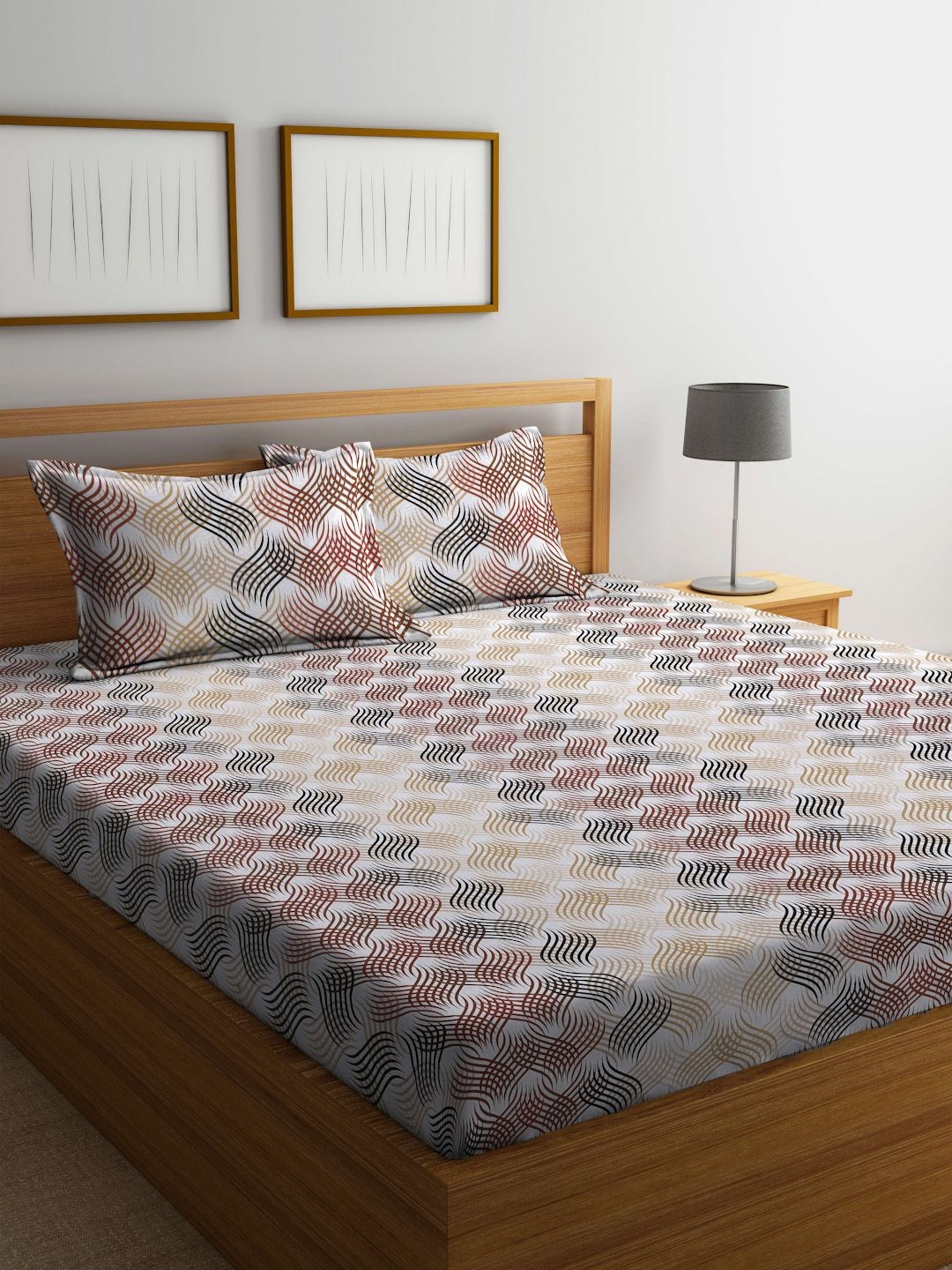 

BOMBAY DYEING Brown & Black Printed 104 TC Pure Cotton Queen Bedsheet With 2 Pillow Covers