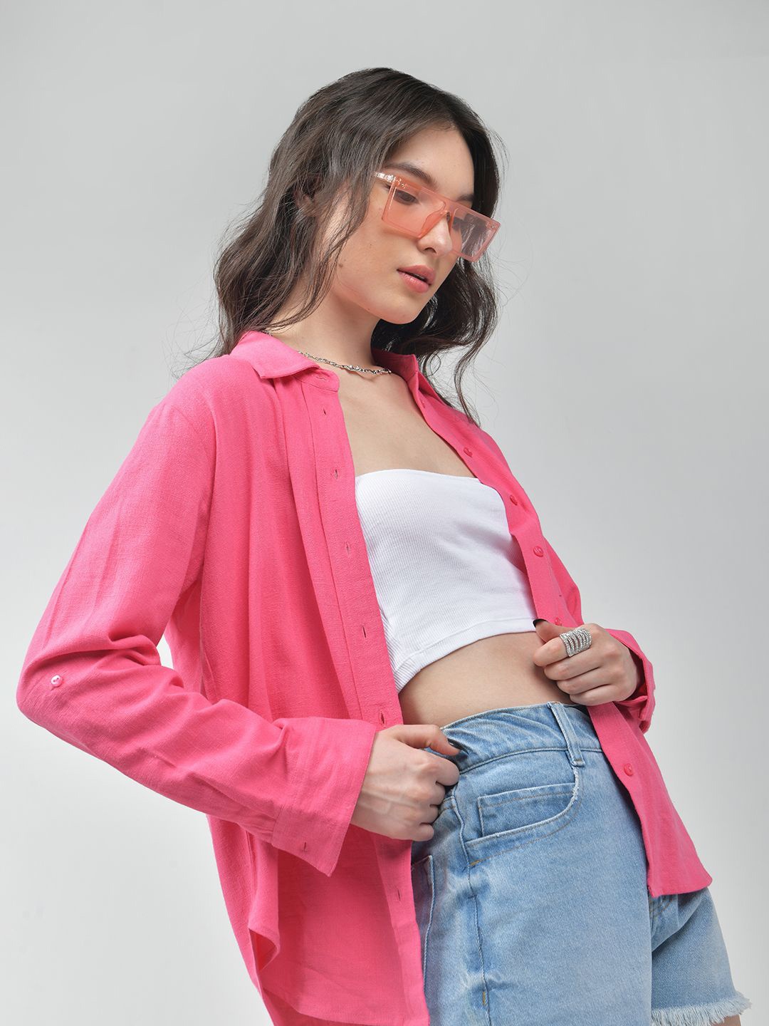 

IZF Women Solid Spread Collar Casual Shirt, Pink