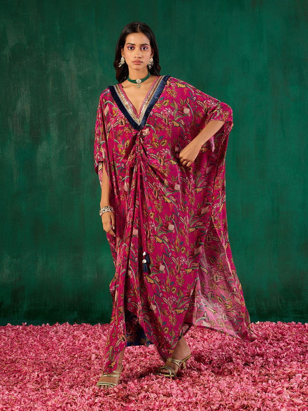 

Gajra Gang Floral Printed Kaftan Kurta, Pink