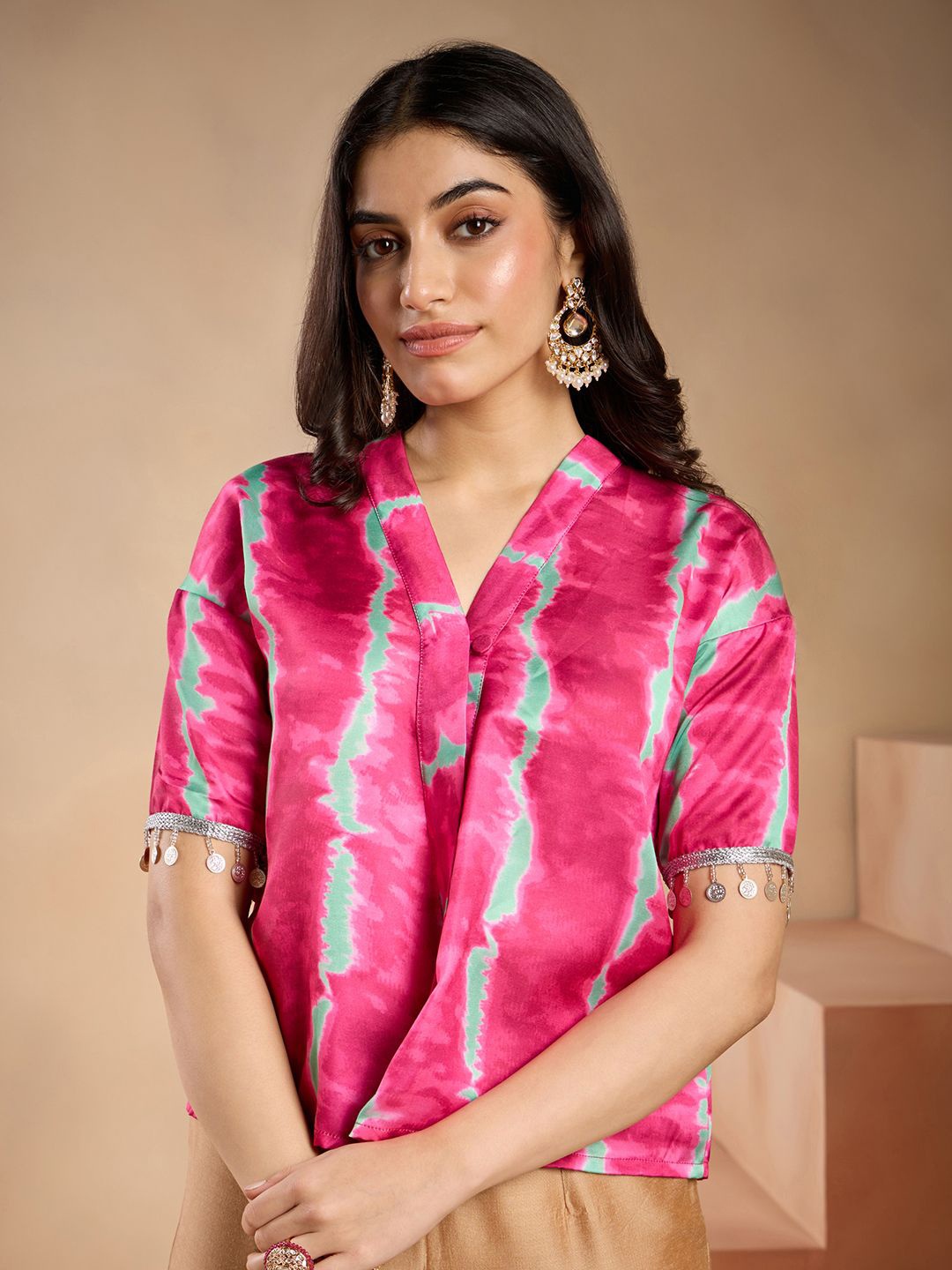 

Gajra Gang Print Shirt Style Top, Pink