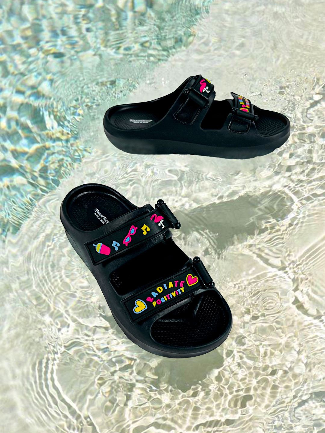 

KazarMax Girls Self Design Waterproof Flip Flops, Black