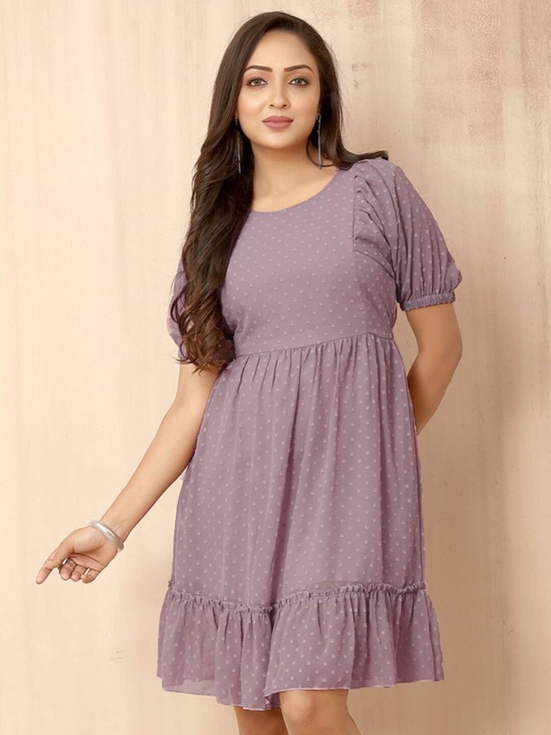 

Selvia Swiss Dots Chiffon Fit & Flare Dress, Mauve