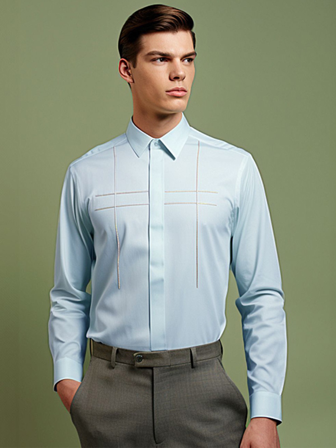 

HE SPOKE Men Solid Tailored Fit Formal Shirt, Blue