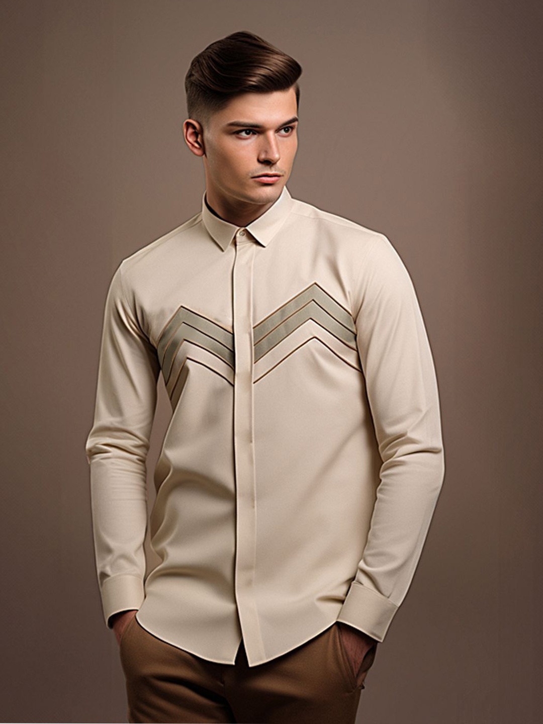 

HE SPOKE Men Solid Tailored Fit Spread Collar Formal Shirt, Cream