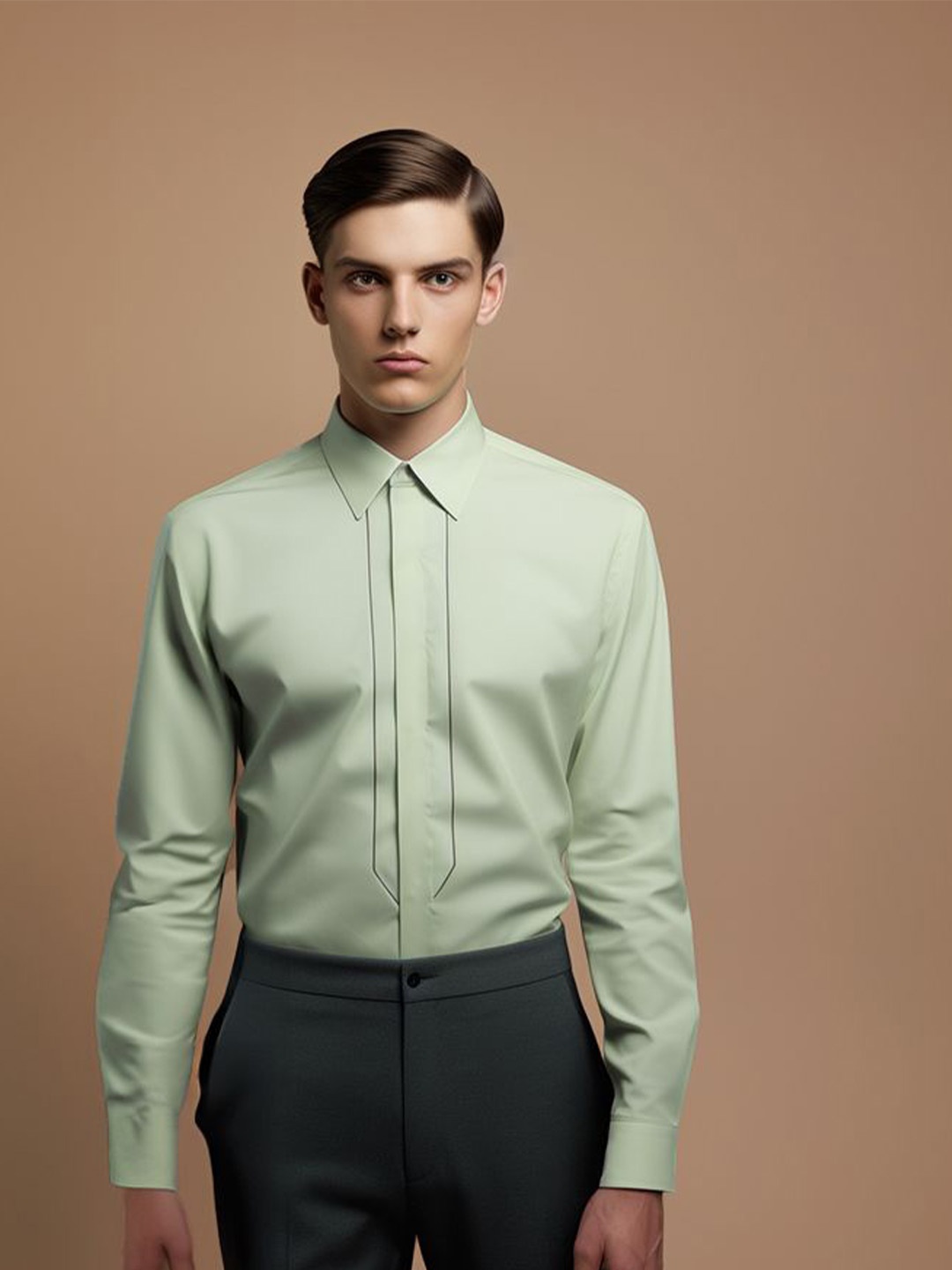 

HE SPOKE Men Solid Spread Collar Tailored Fit Shirt, Sea green
