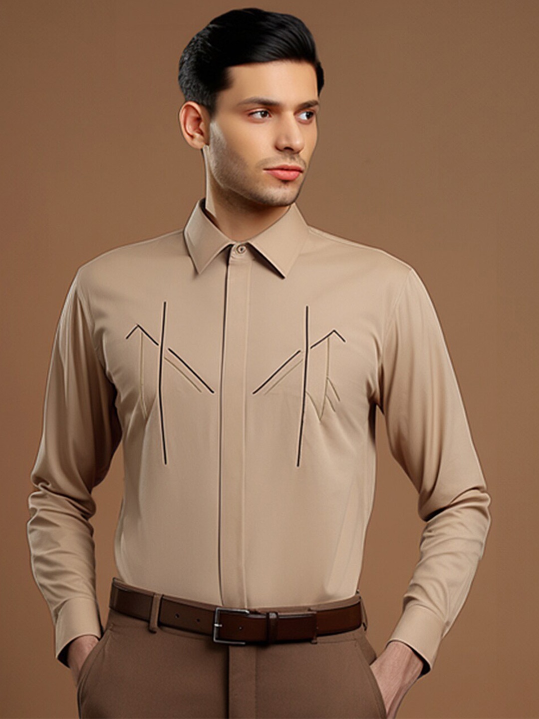 

HE SPOKE Men Solid Tailored Fit Formal Shirt, Cream