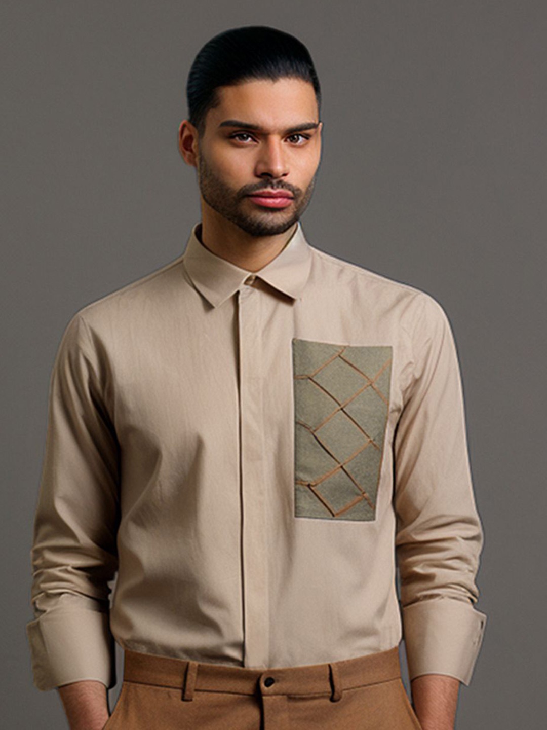 

HE SPOKE Men Solid Tailored Fit Formal Shirt, Cream