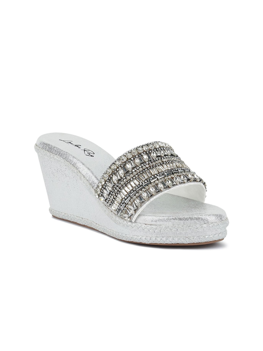 

London Rag Embellished Leather Wedge Heels, Silver