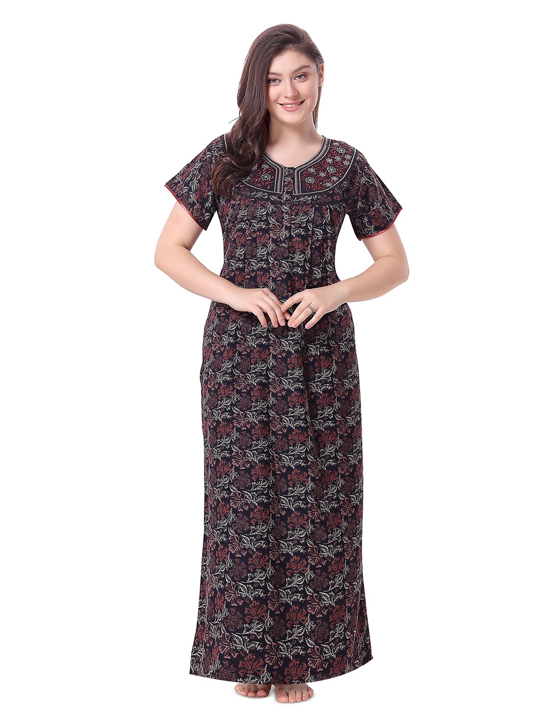 

Soulemo V Neck Short Sleeves Printed Maxi Nightdress, Black