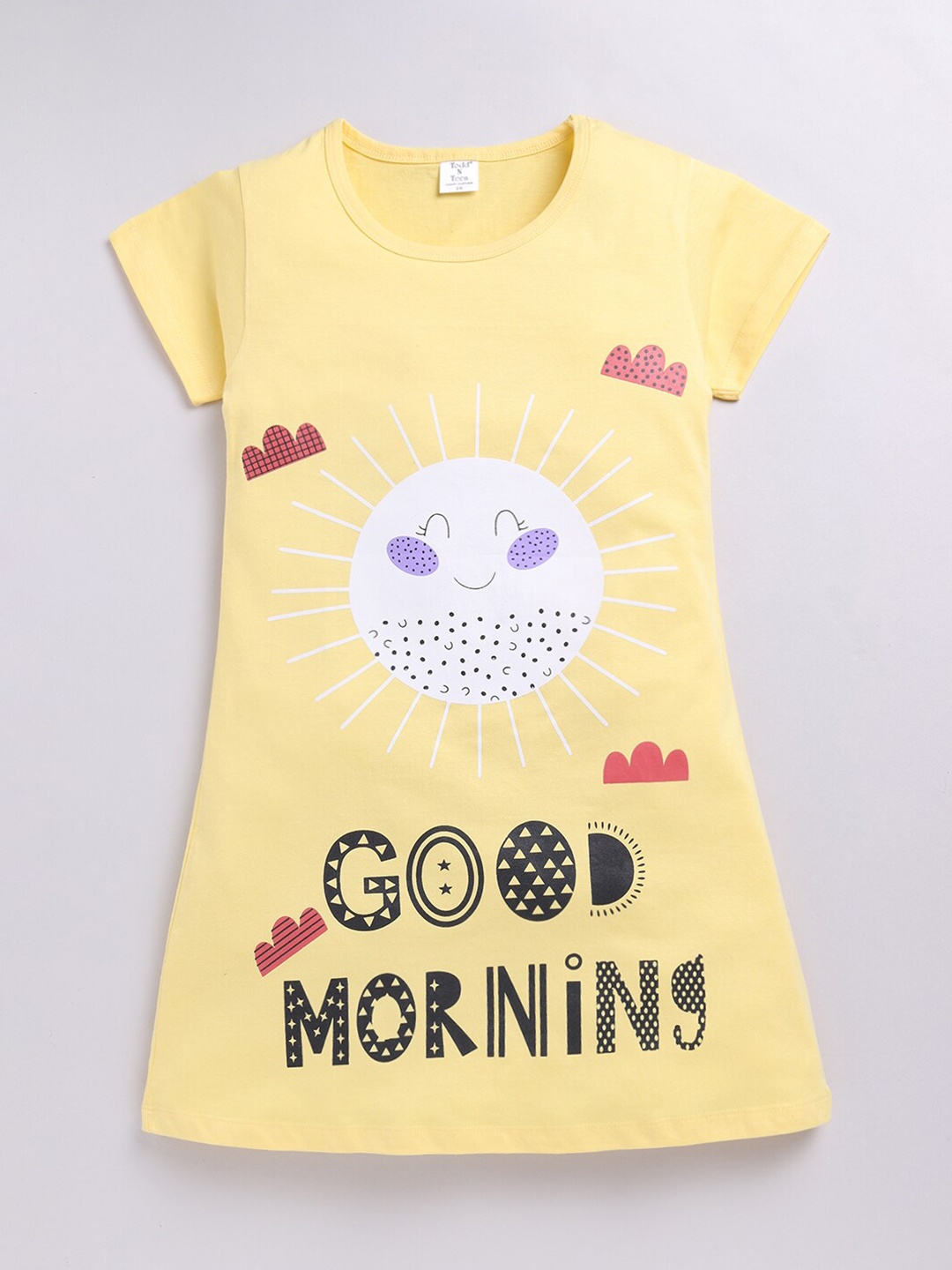 

Todd N Teen Girls Graphic Printed Pure Cotton T-shirt Nightdress, Yellow