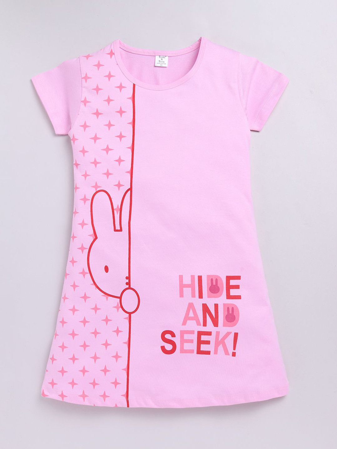 

Todd N Teen Girls Graphic Printed Pure Cotton T-shirt Nightdress, Pink