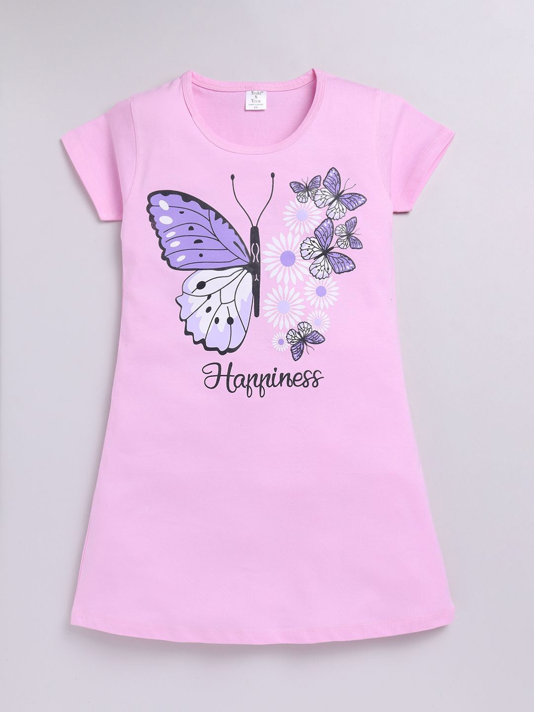

Todd N Teen Girls Graphic Printed Pure Cotton T-shirt Nightdress, Pink