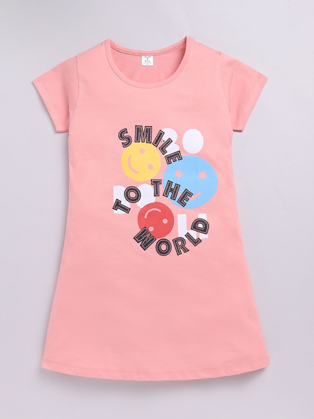 

Todd N Teen Girls Typography Printed Pure Cotton T-shirt Nightdress, Peach