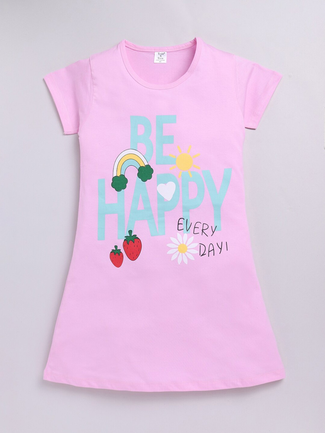 

Todd N Teen Girls Typography Printed Pure Cotton T-shirt Nightdress, Pink