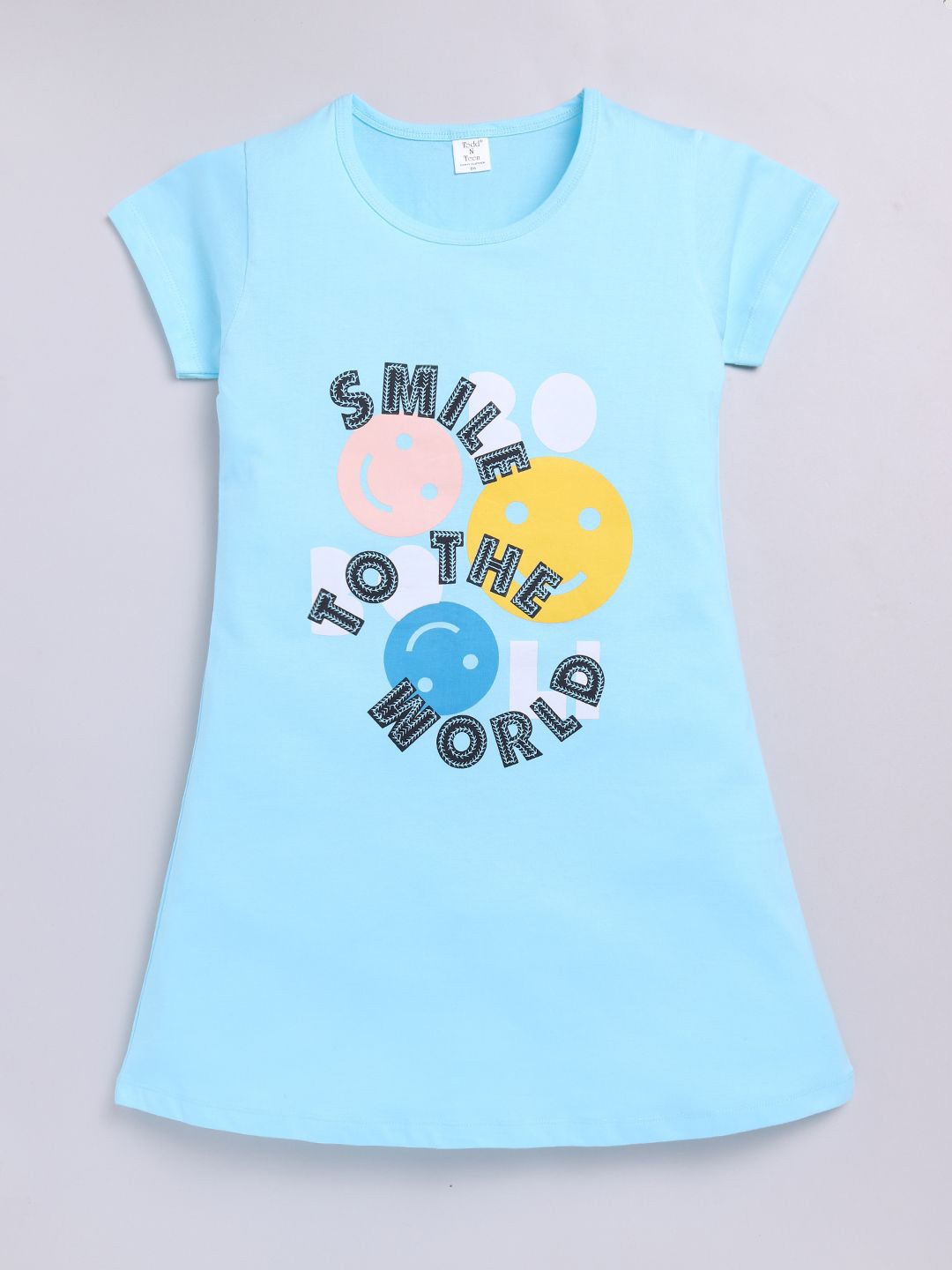 

Todd N Teen Girls Typography Printed Pure Cotton T-shirt Nightdress, Blue