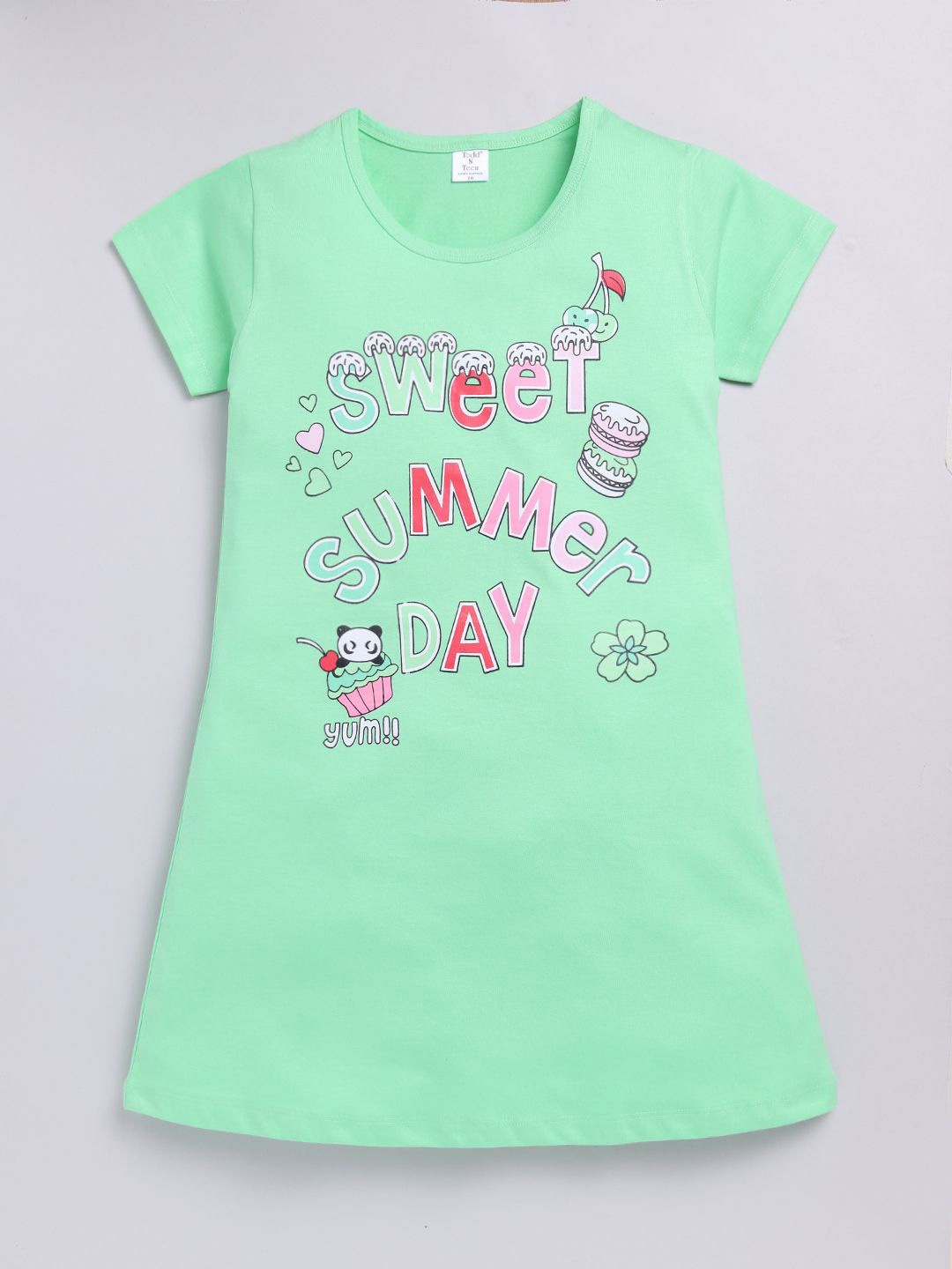 

Todd N Teen Girls Typography Printed Pure Cotton T-shirt Nightdress, Green