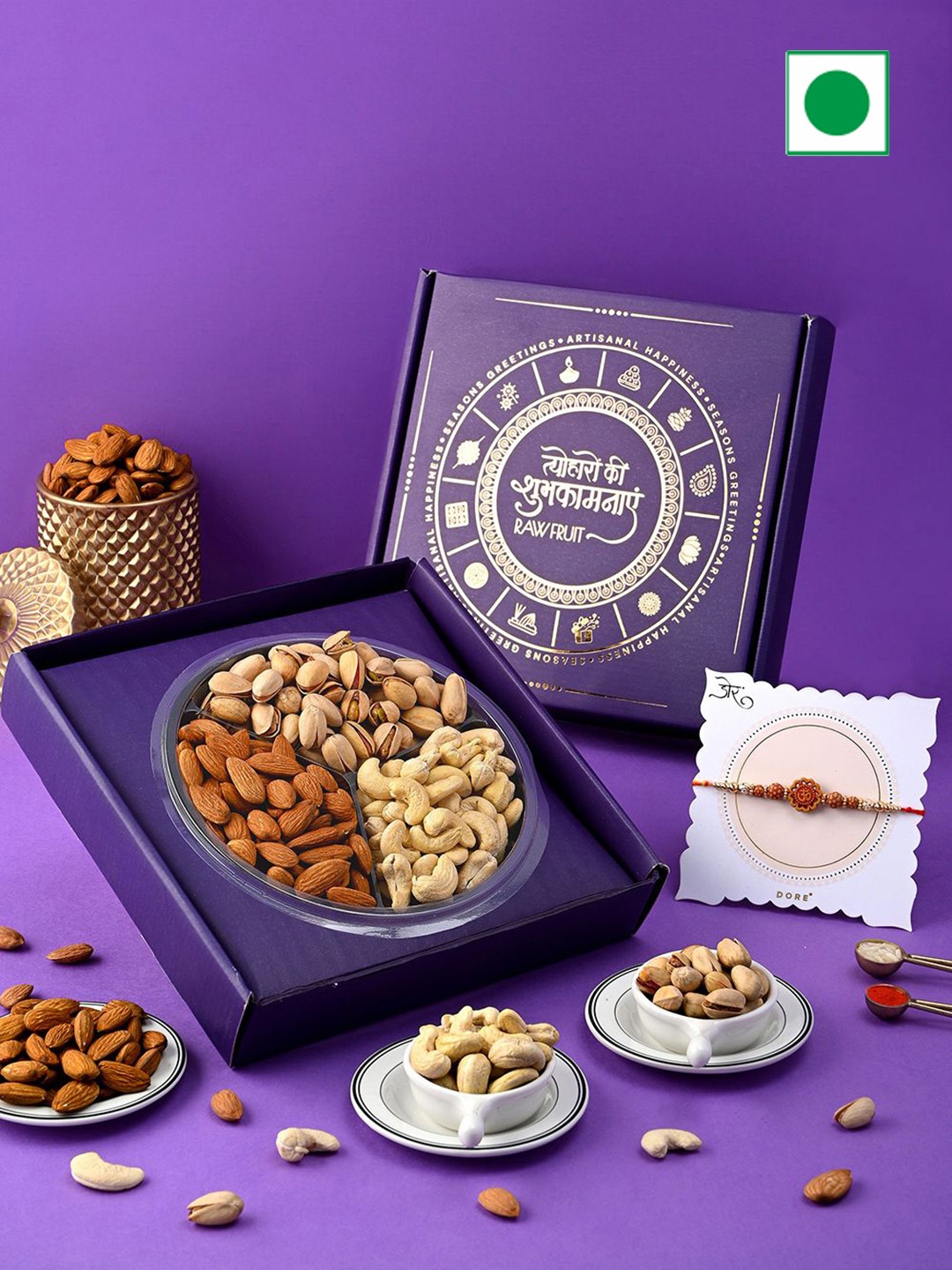 

RawFruit Set of 1 Rakhi & Nut & Fruit Box, Purple