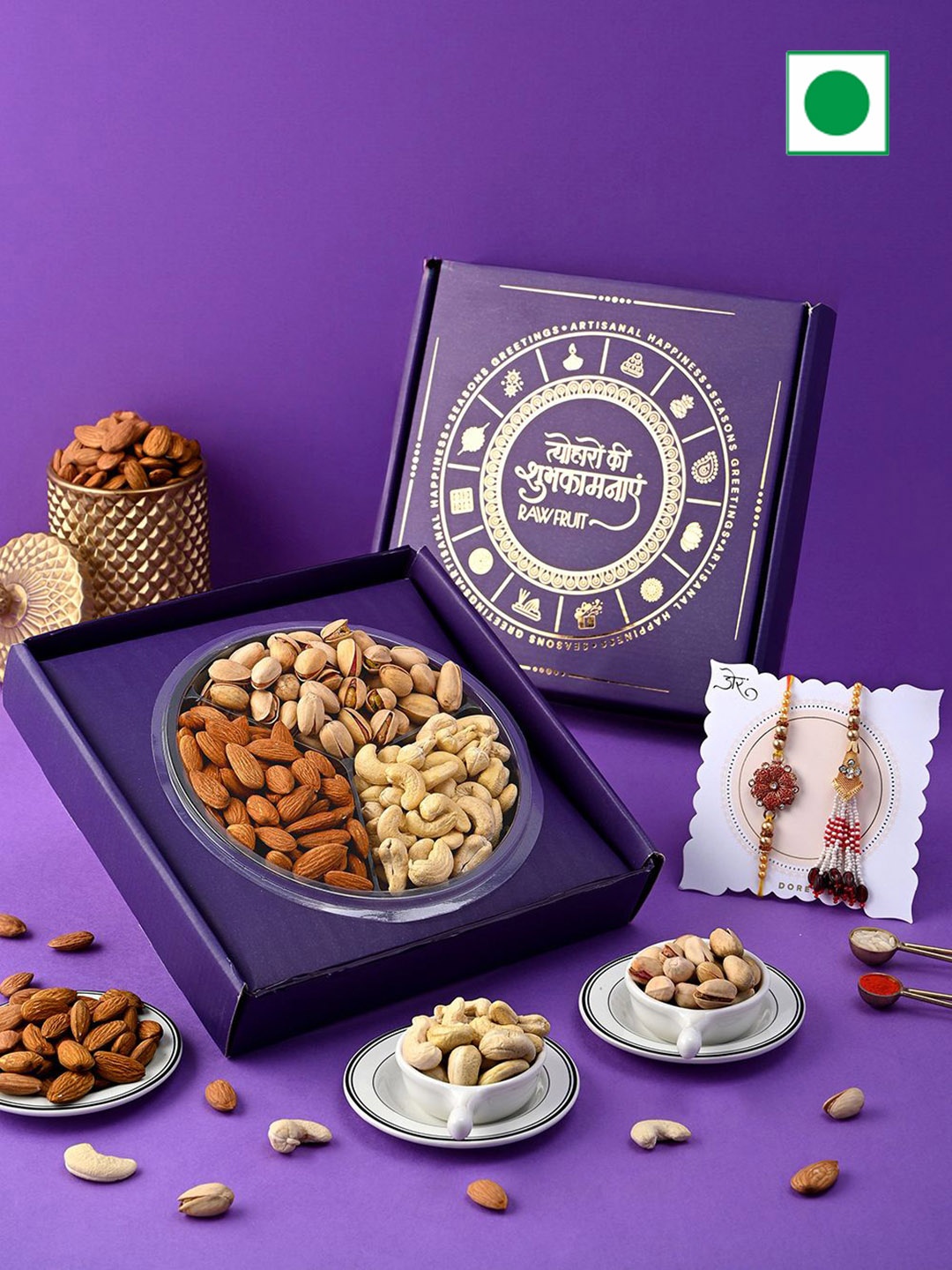 

RawFruit Bhaiya Bhabhi Rakhi & Nuts & Fruits Box, Purple