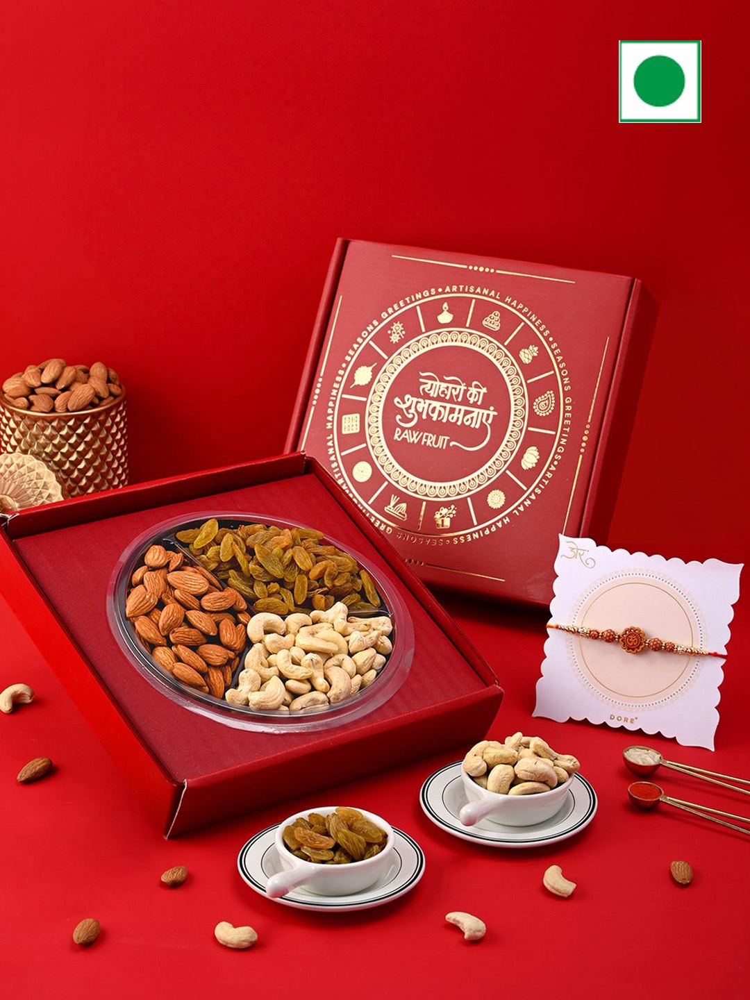 

RawFruit Set of 1 Rakhi & DryFruits Hamper, Red