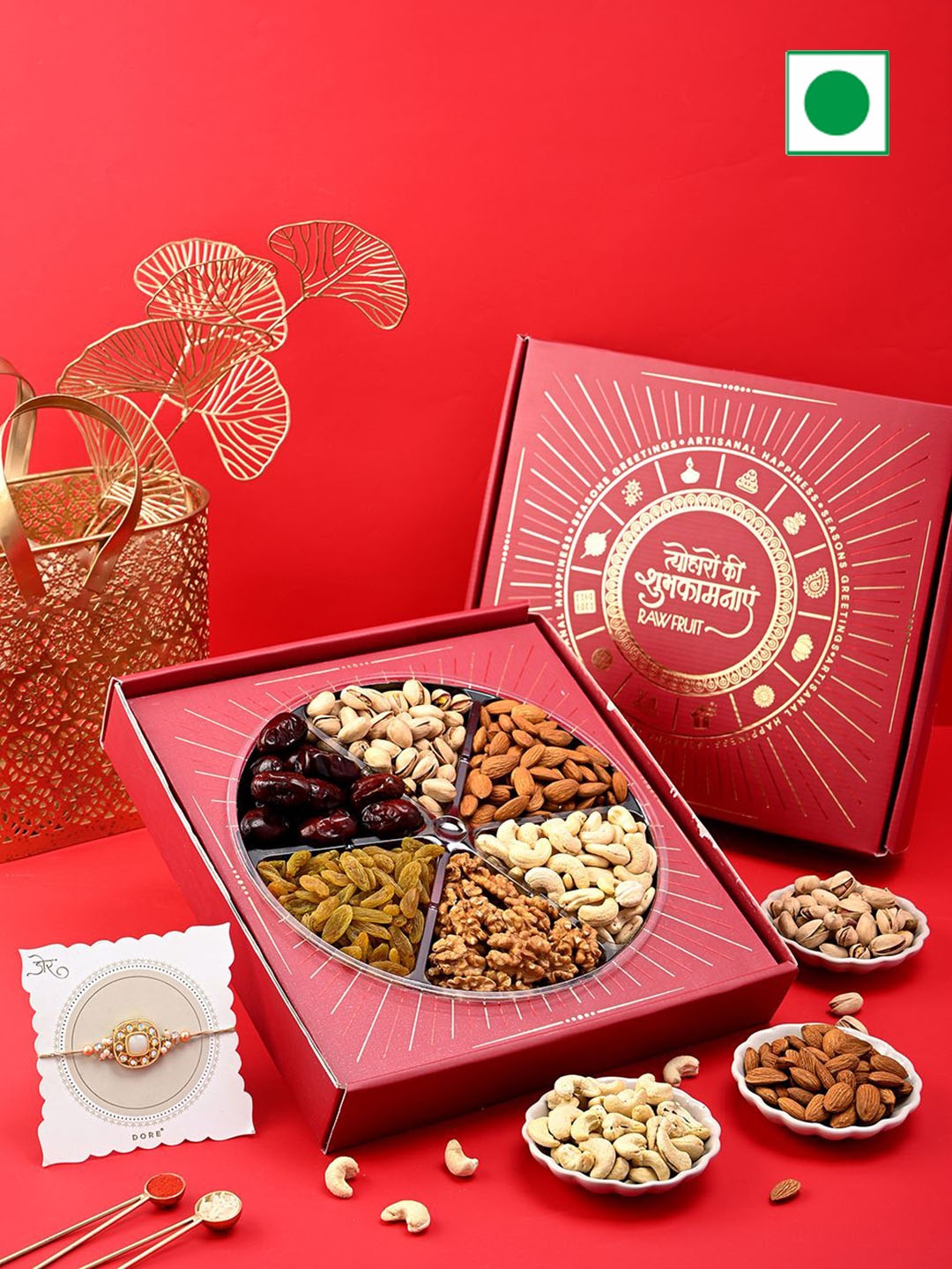 

RawFruit Rakhi & DryFruits Gift Pack, Red