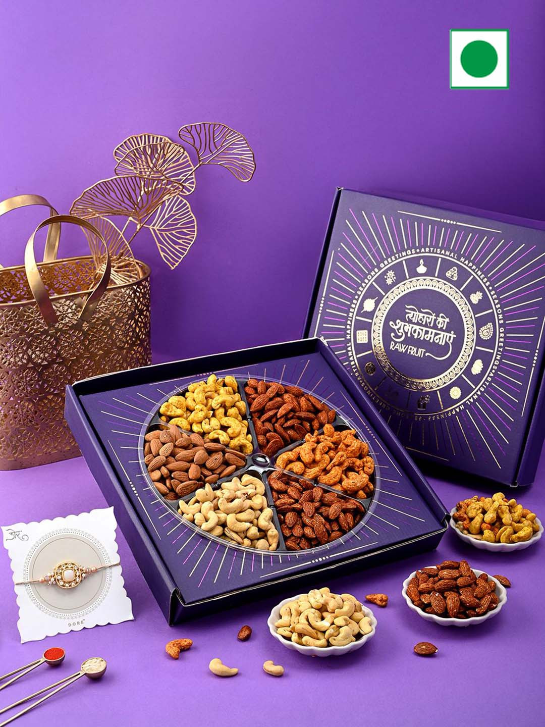 

RawFruit Set of 1 Rakhi & DryFruits Gift Set, Purple