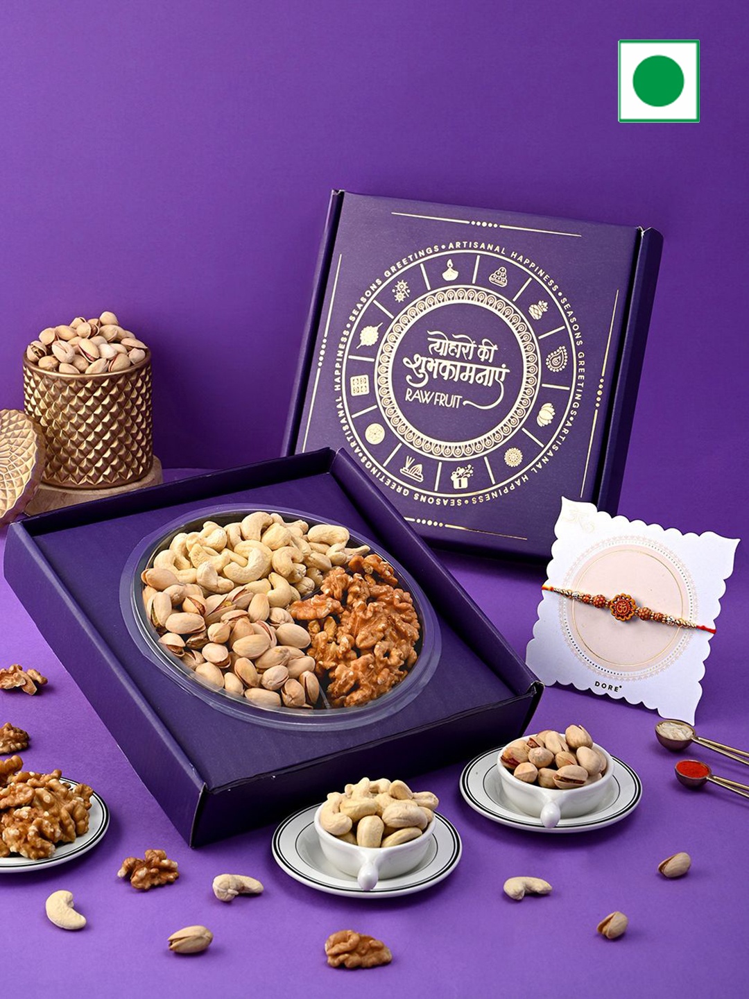 

RawFruit Set of 1 Rakhi & DryFruits Gift Hamper, Purple