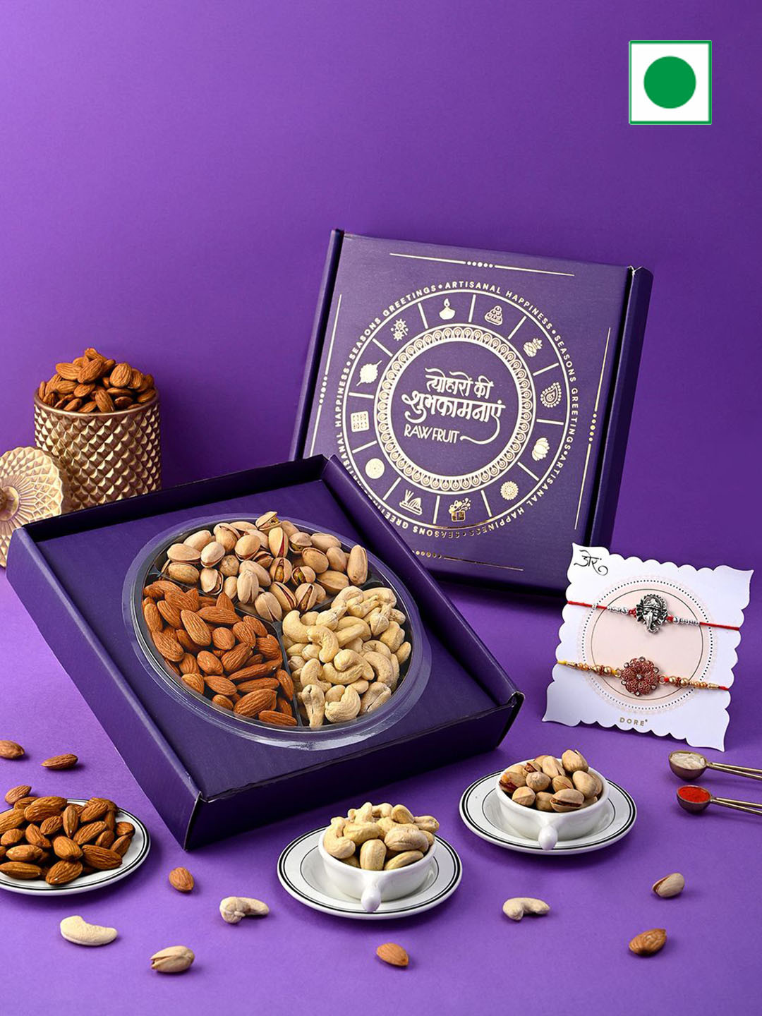 

RawFruit Set of 2 Rakhi & Nut & Fruit Box, Purple