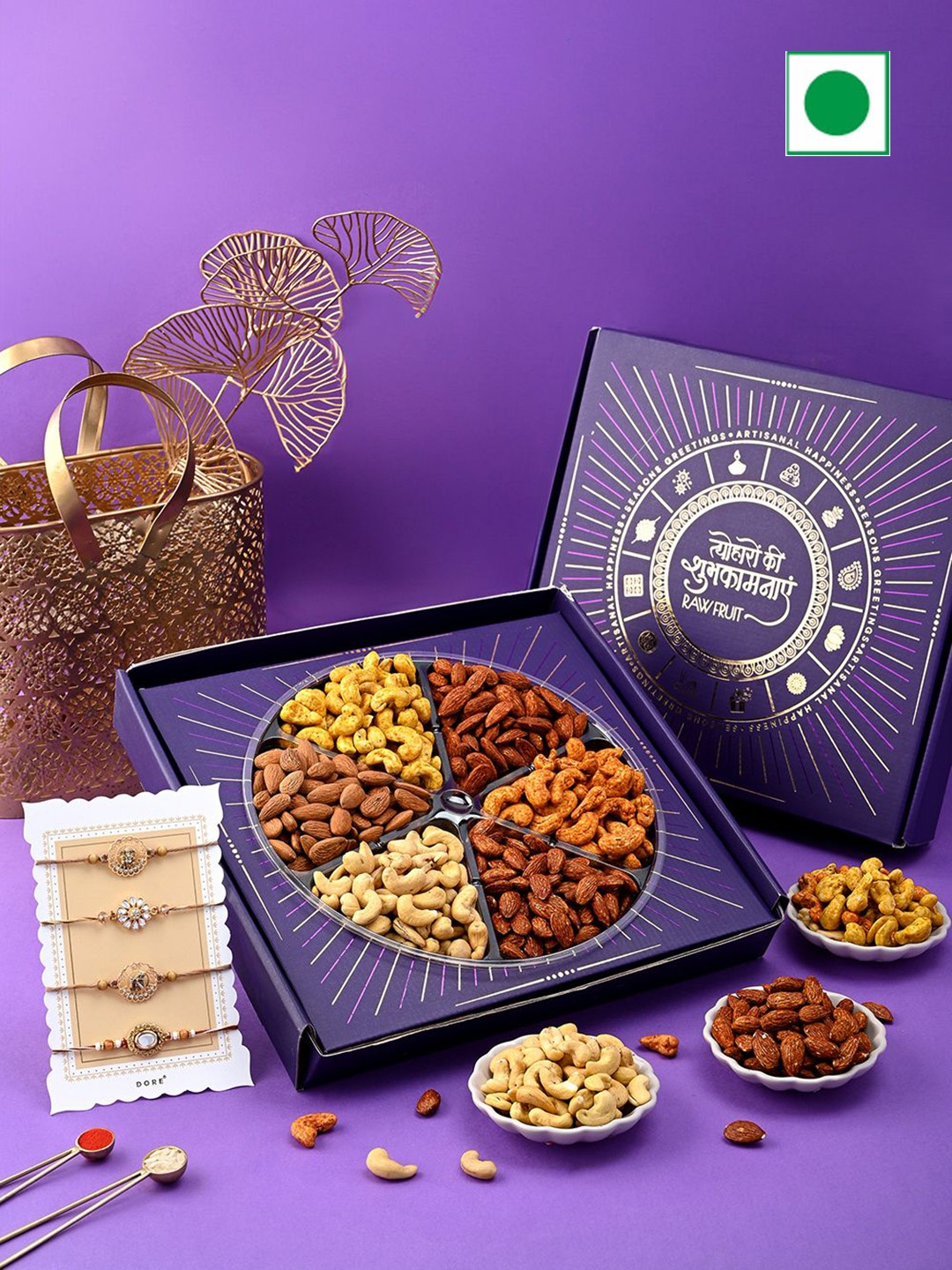 

RawFruit Set of 4 Rakhi & DryFruits Gift Set, Purple