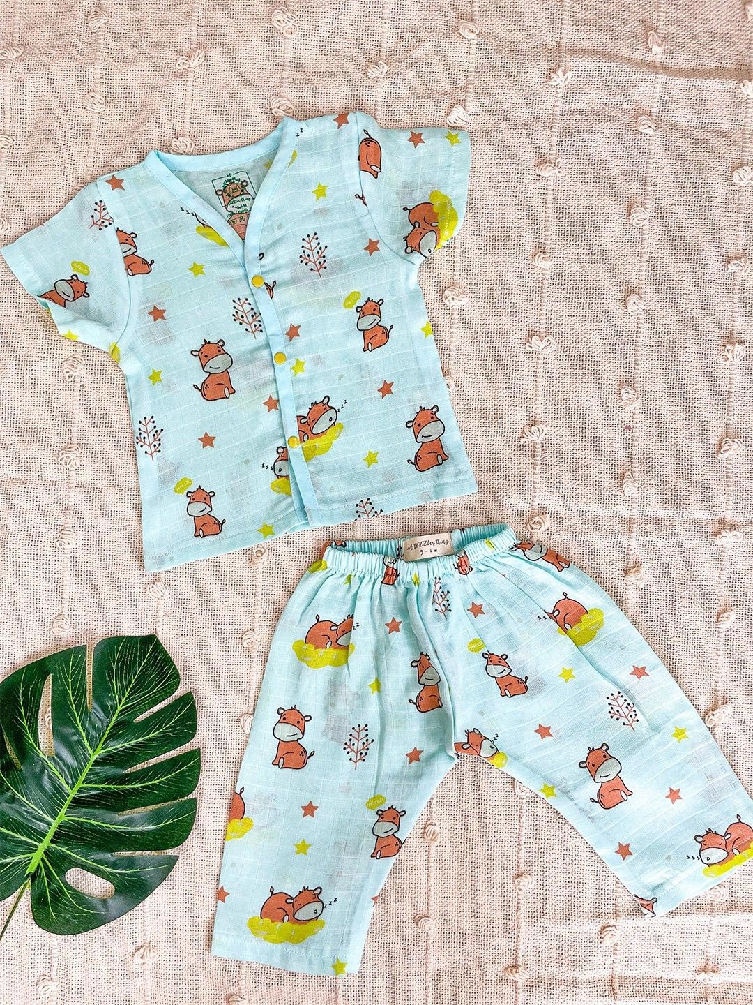 

A Toddler Thing Kids Floral Printed Organic Cotton Night suit, Blue