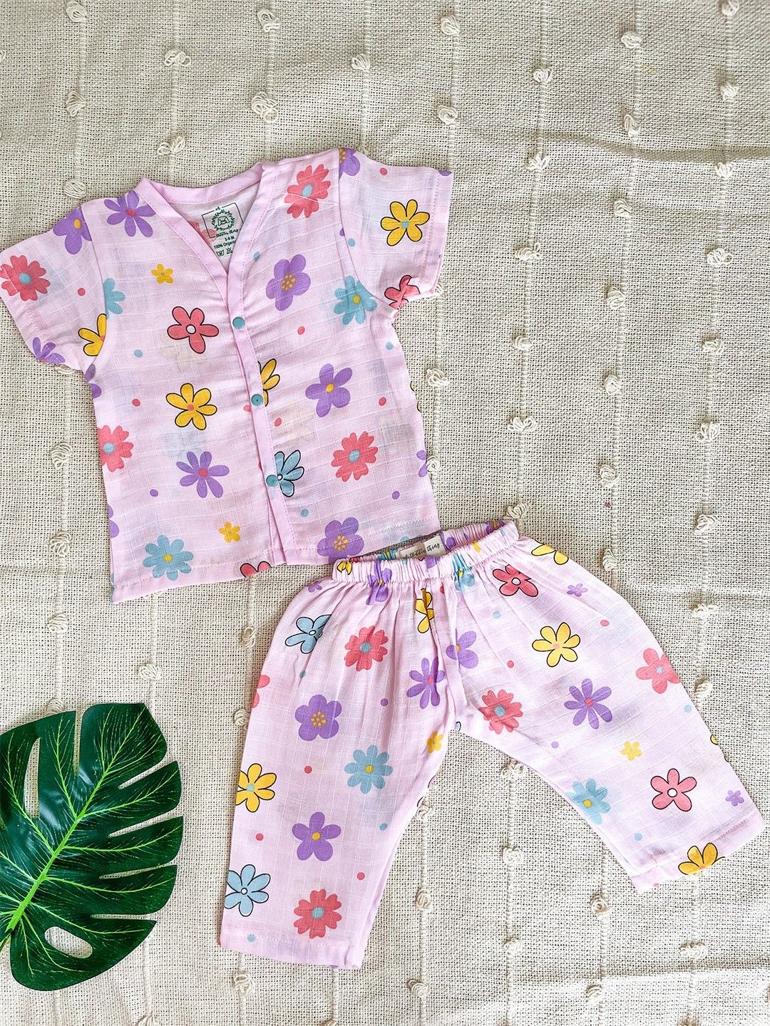 

A Toddler Thing Kids Floral Printed Organic Cotton Night suit, Pink