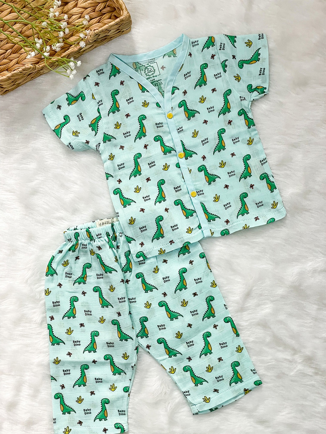 

A Toddler Thing Kids Animal Printed Organic Cotton Night suit, Blue